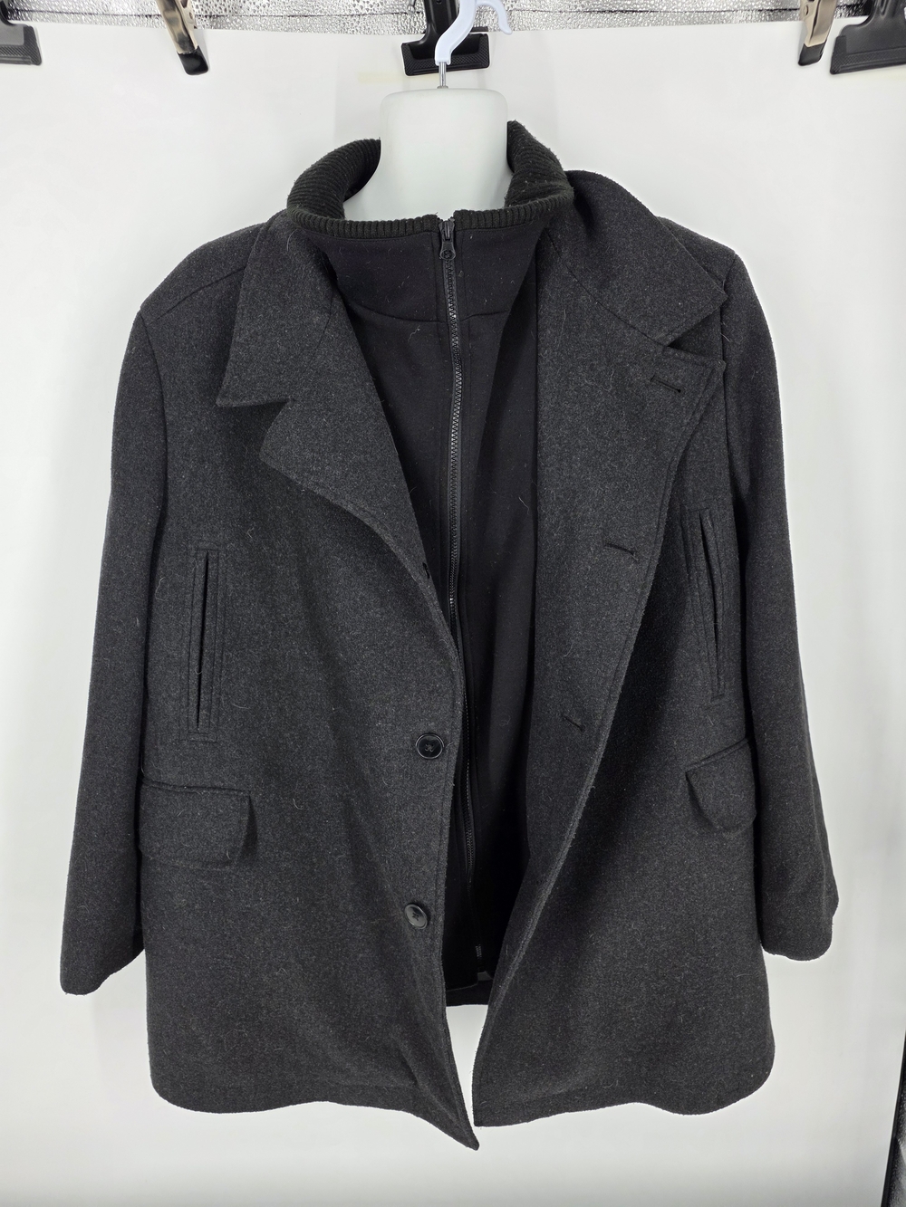 Sean John Mens Wool Blend Double Collar Overcoat Charcoal Gray 3XL Big & Tall